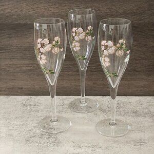 Vintage Perrier Jouet Belle Epoque Handpainted Champagne Flutes Glasses Set of 3